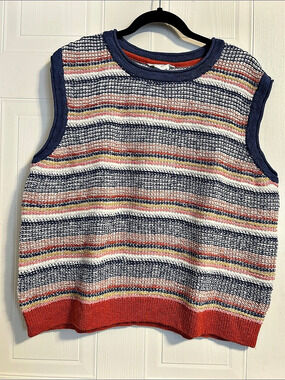 White Stuff Boys Striped Vest Sleeveless Sweater Blue & Red Large